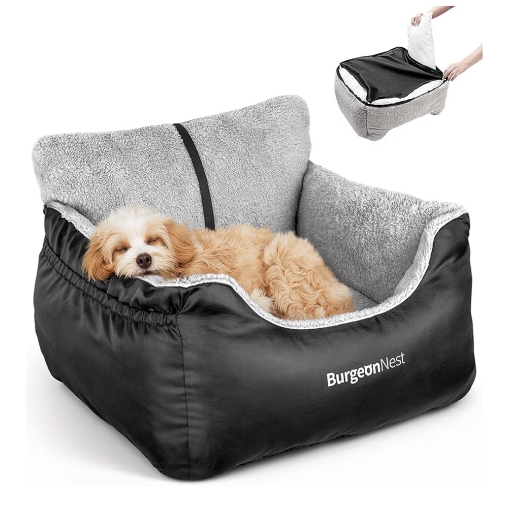 BurgeonNest NEW Plush Pet car seat  - Black & Light Gray